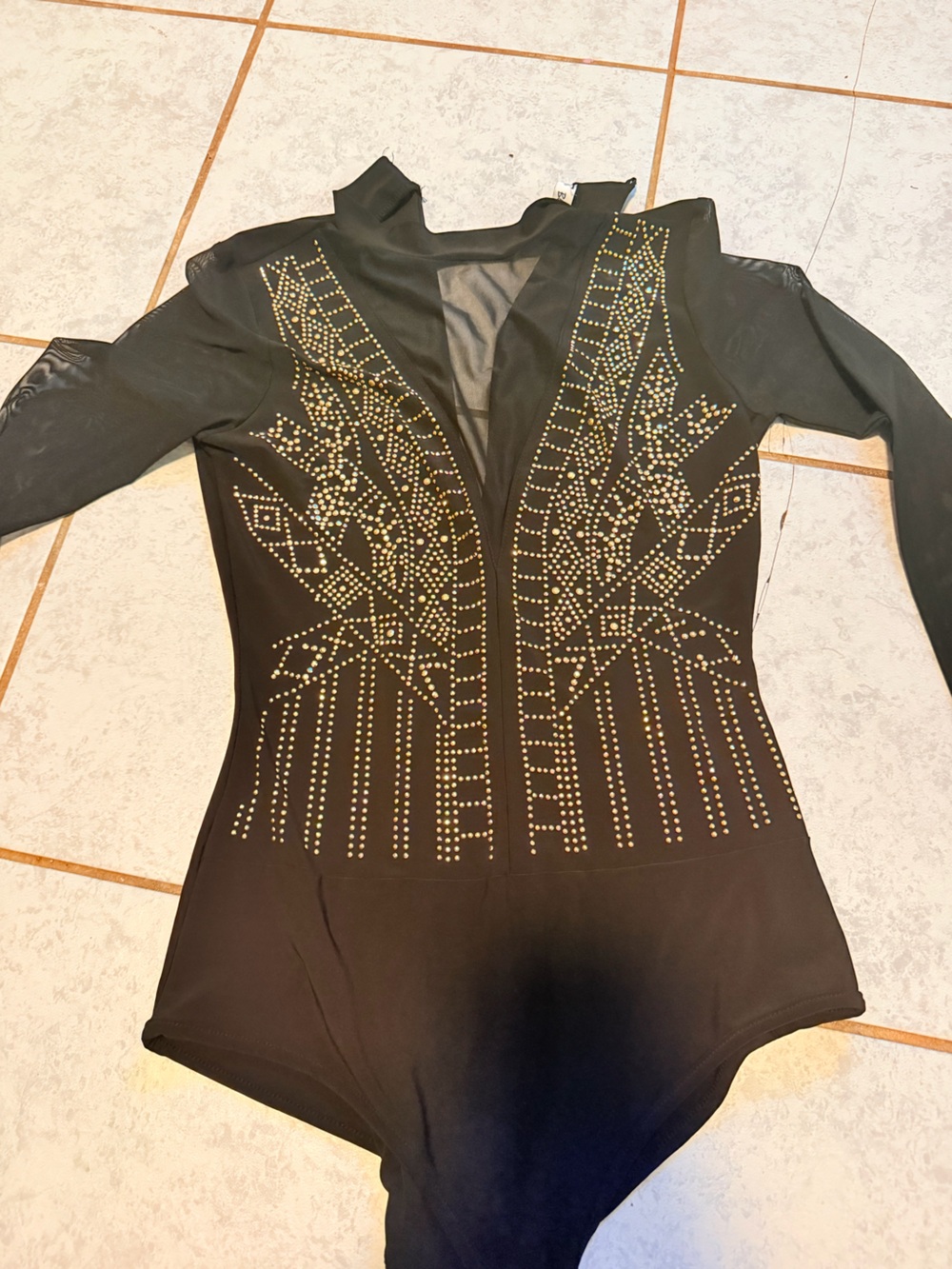 Vintage Black Bodysuit with Gold Stud Detailing
